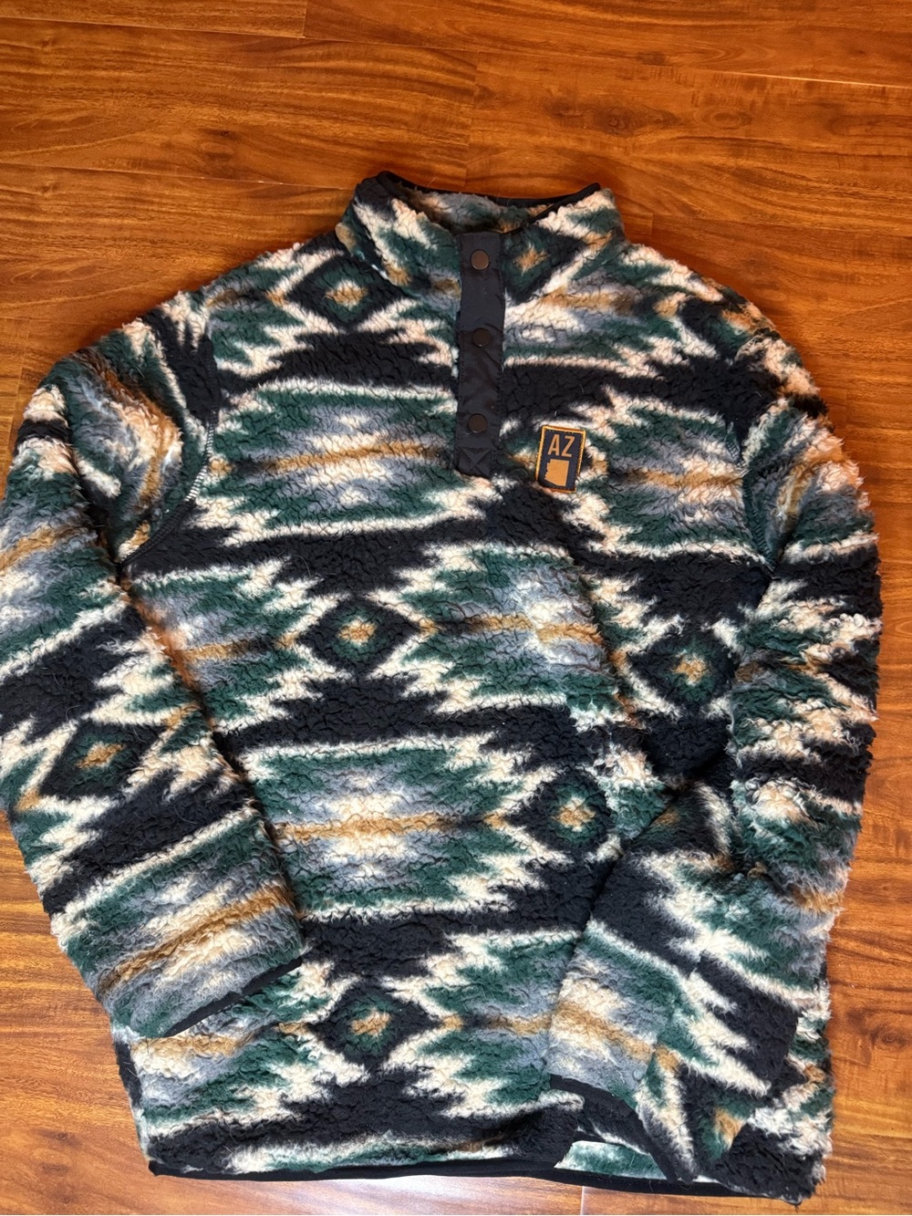 Arizona Patterned Sherpa Pullover - Green/Black